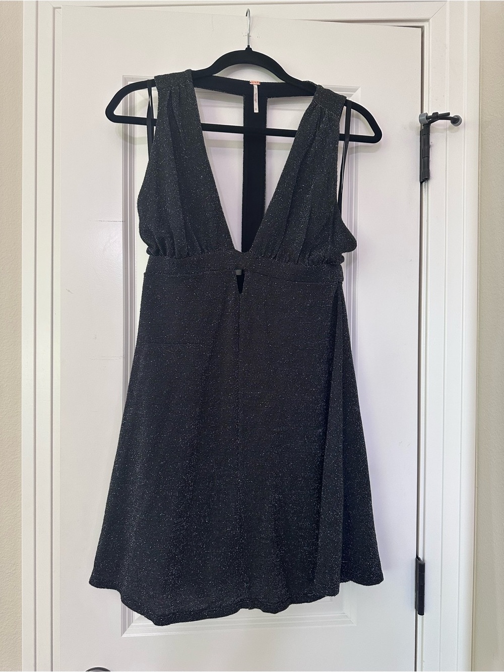 Free People Black Sparkle Plunge Mini Dress